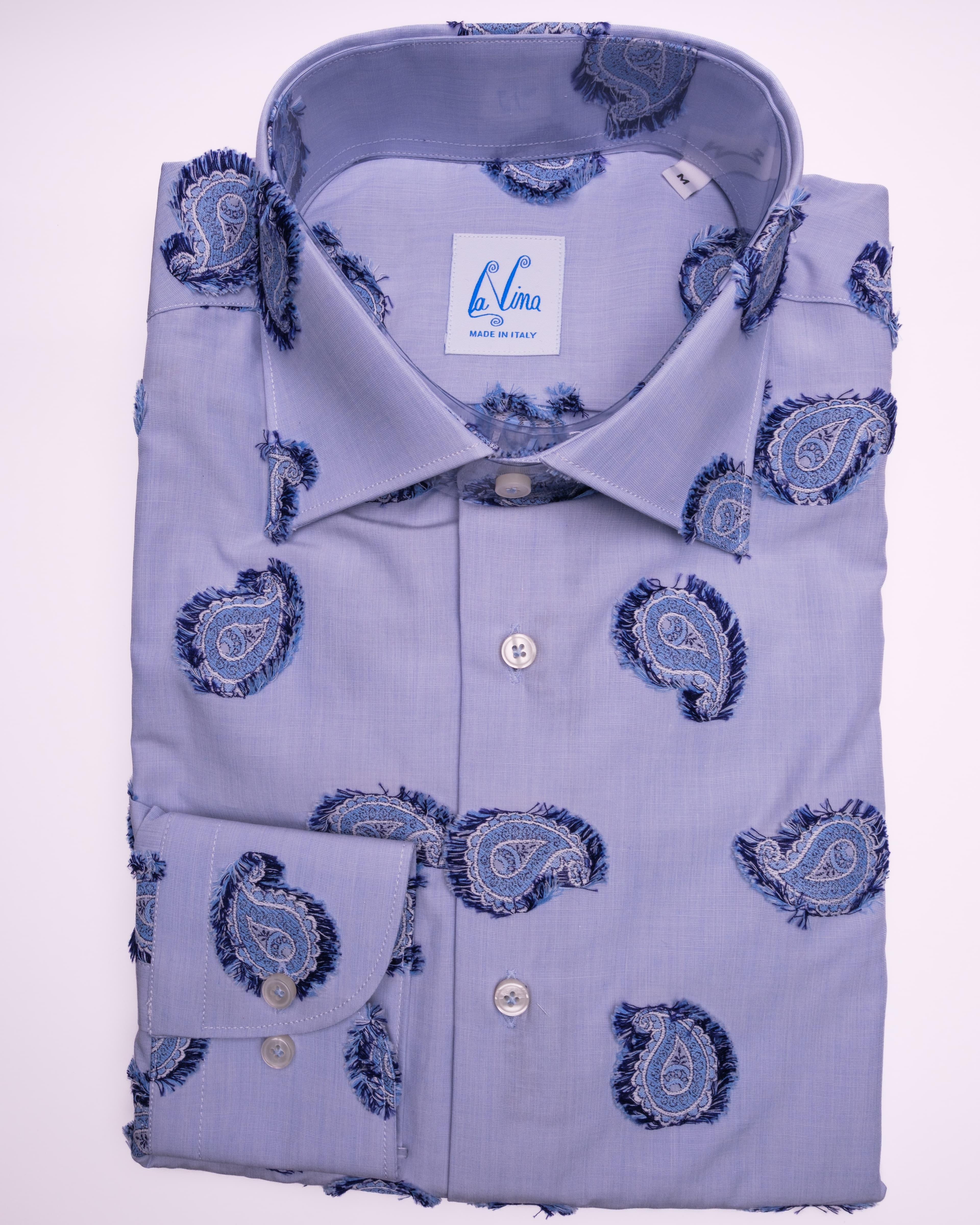 Long Buttons - Blue Cotton Frayed Cahmere
