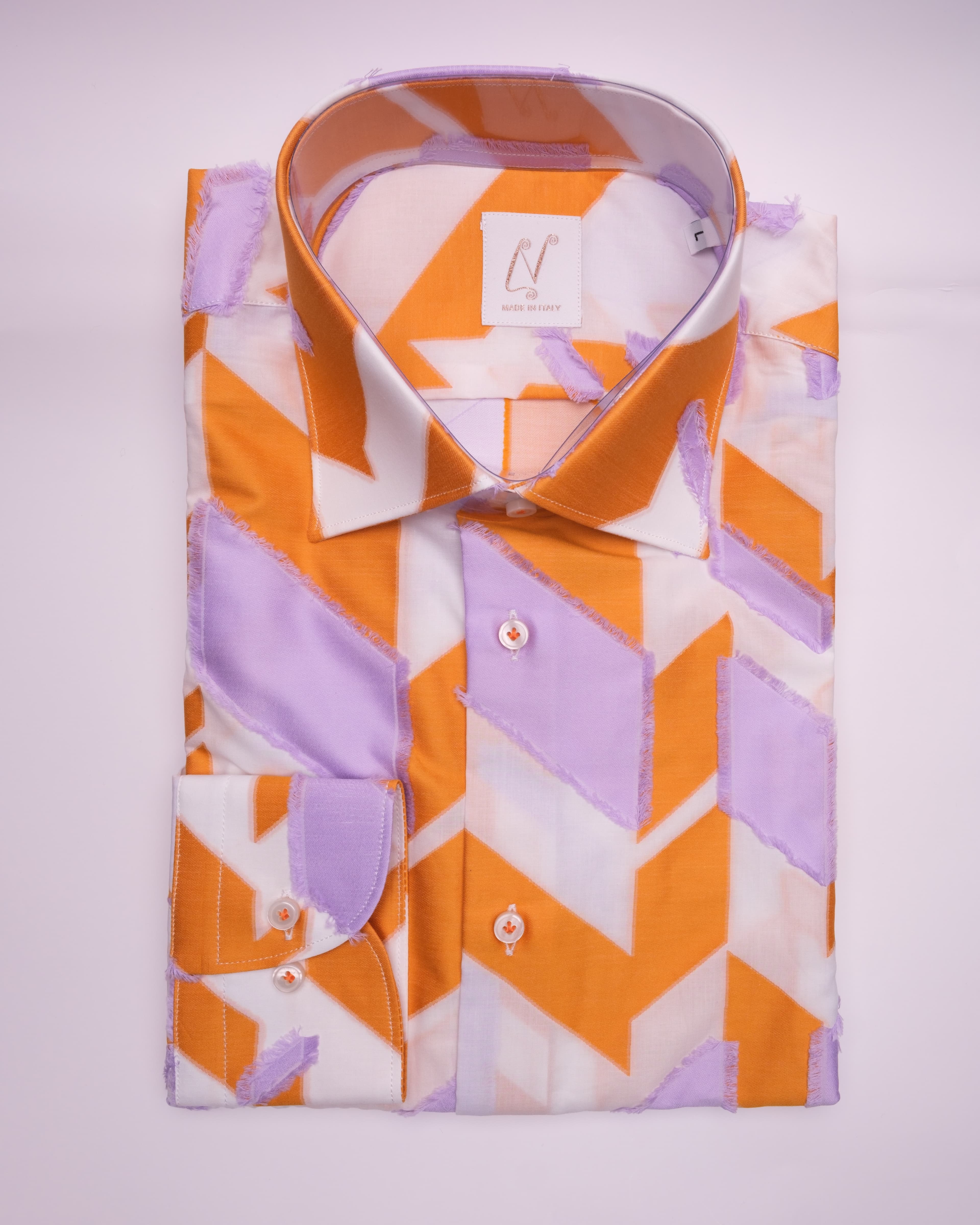 Long Buttons - White Cotton Frayed Lilac Tangerine Print
