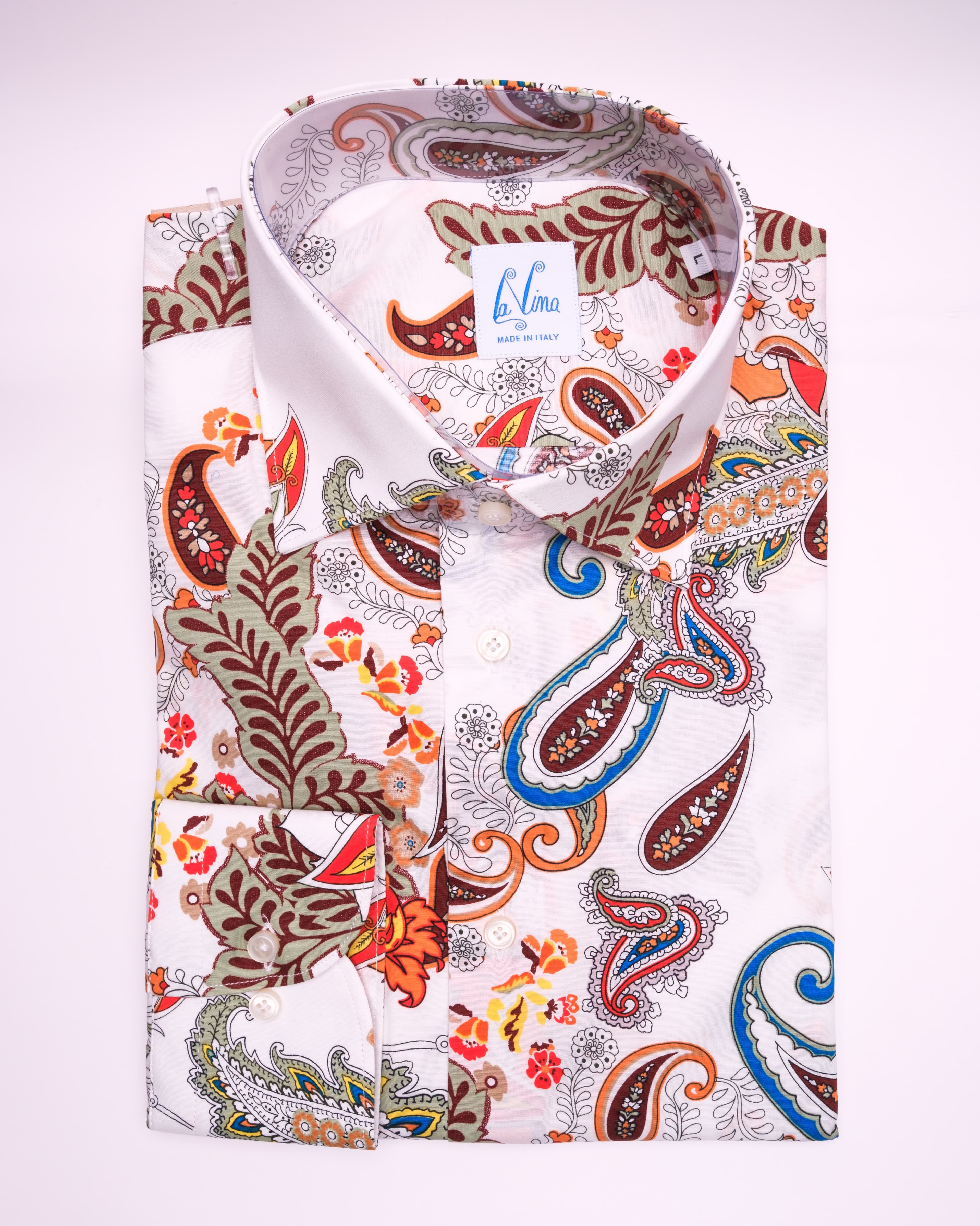 Long Buttons - White Cotton Cashmere Flower Print