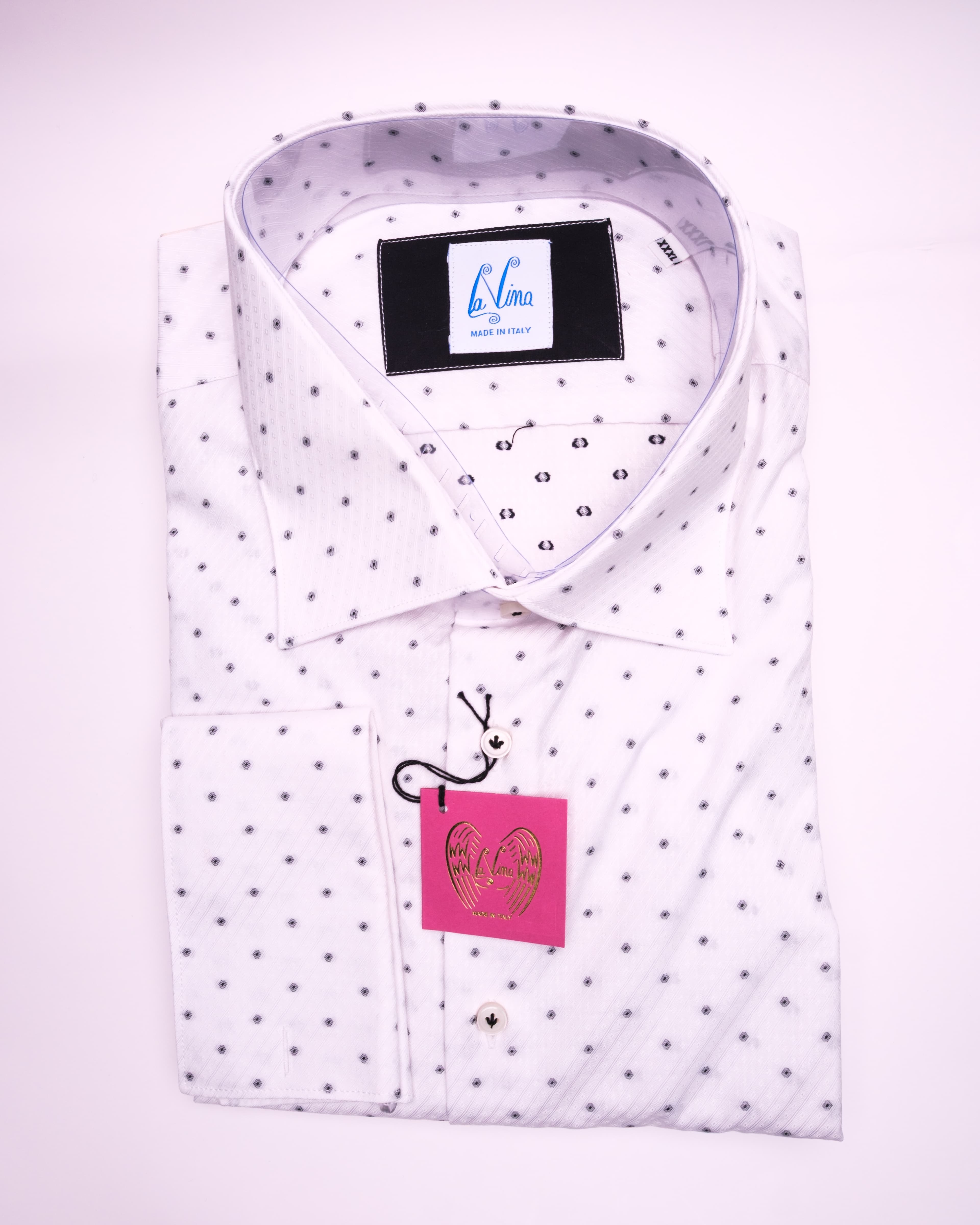 Long Cufflinks - White Cotton Black Dot