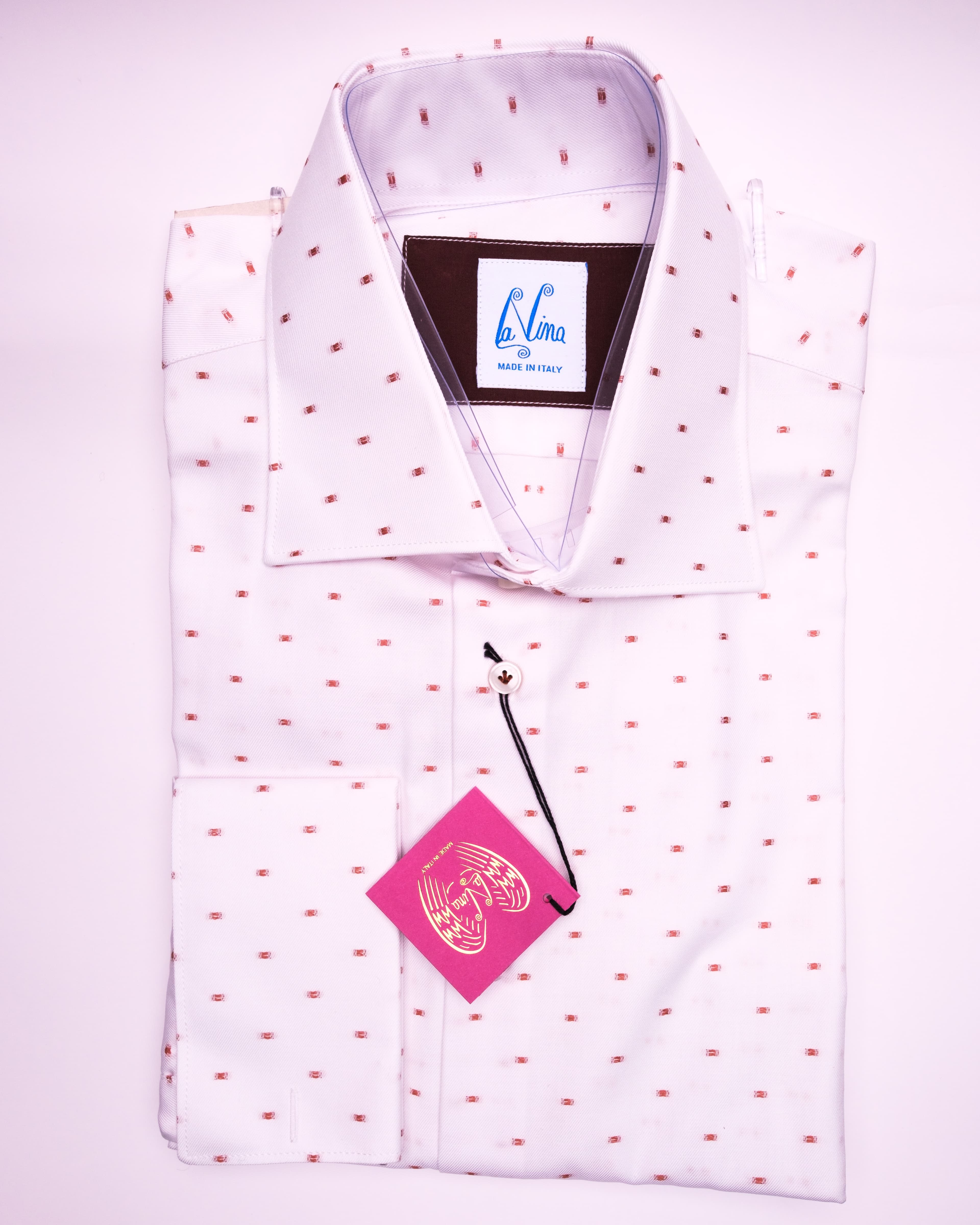Long Cufflinks - White Cotton Brown Dot