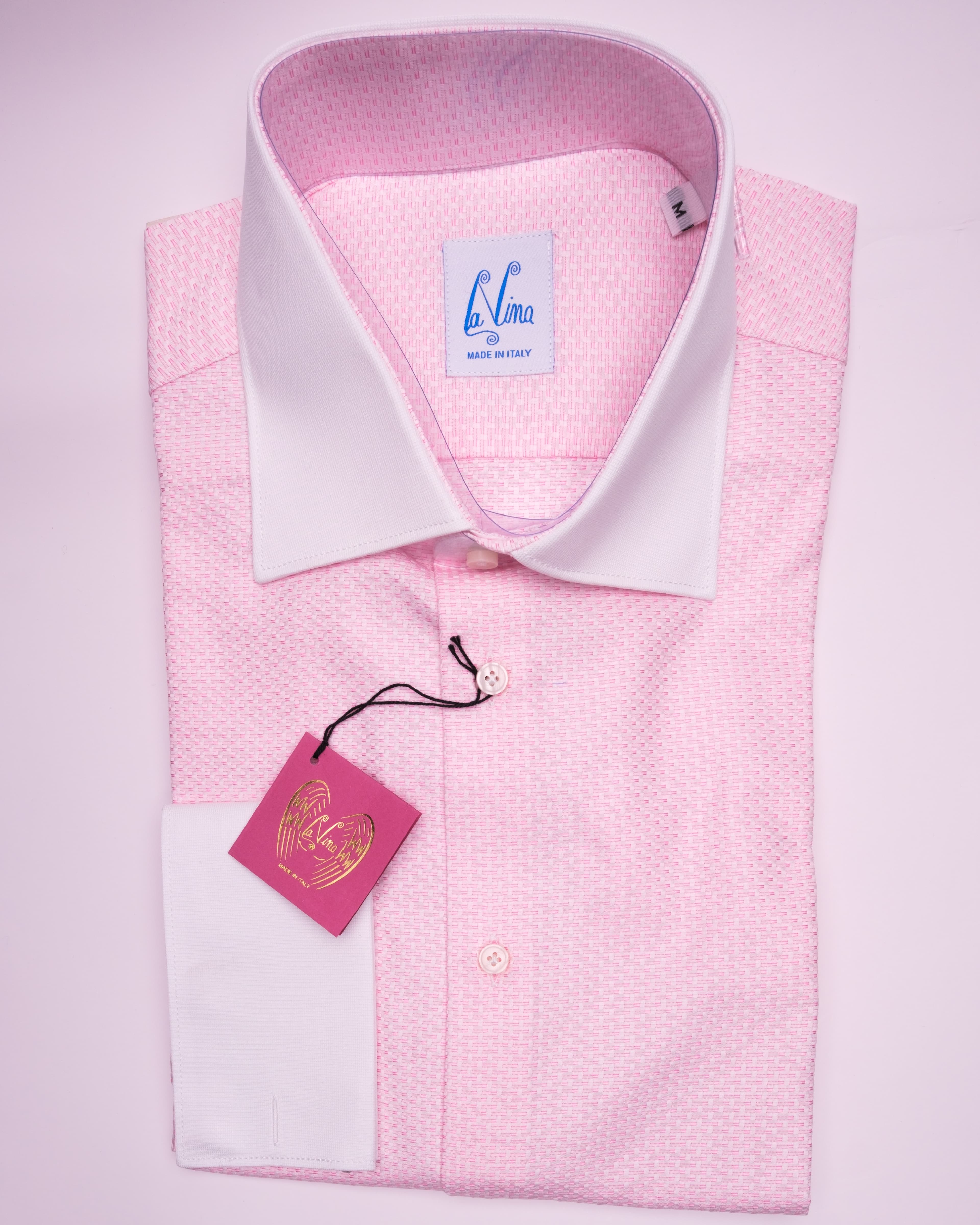 Long Cufflinks - Pink Cotton White Colar White Wrist