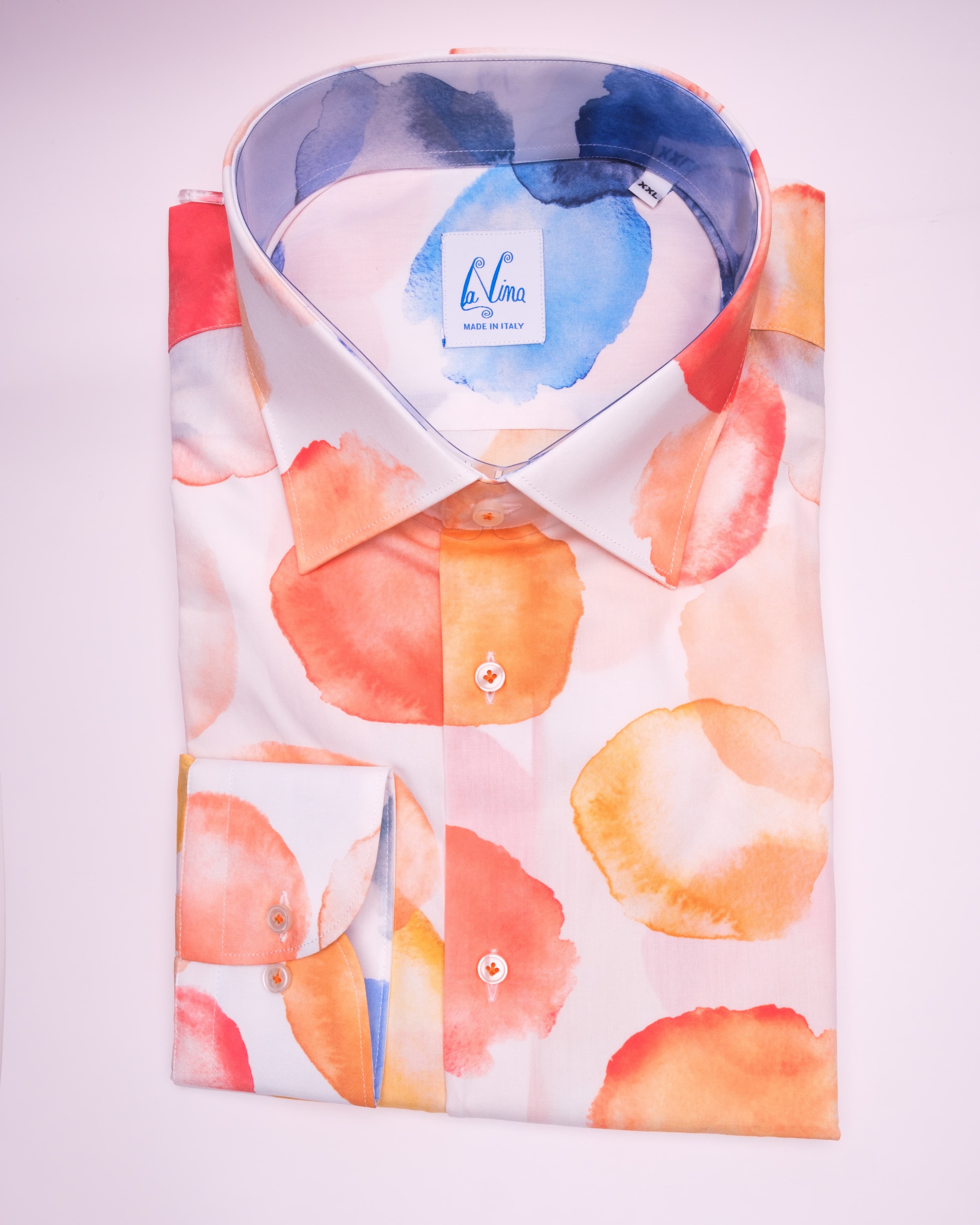 Long Buttons - White Cotton Orange Lotus Leaf