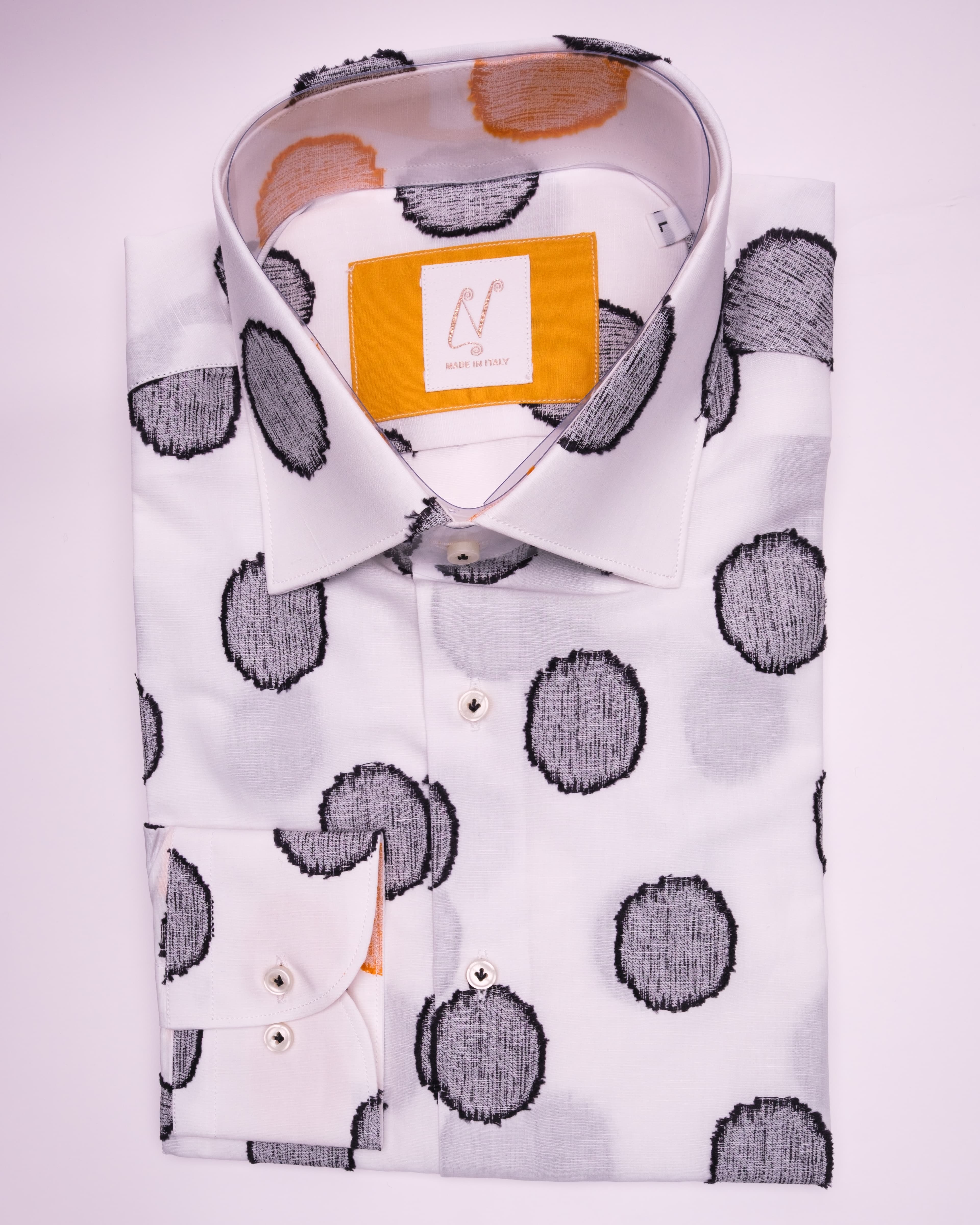 Long Buttons - White Linen Frayed Big Black Dot