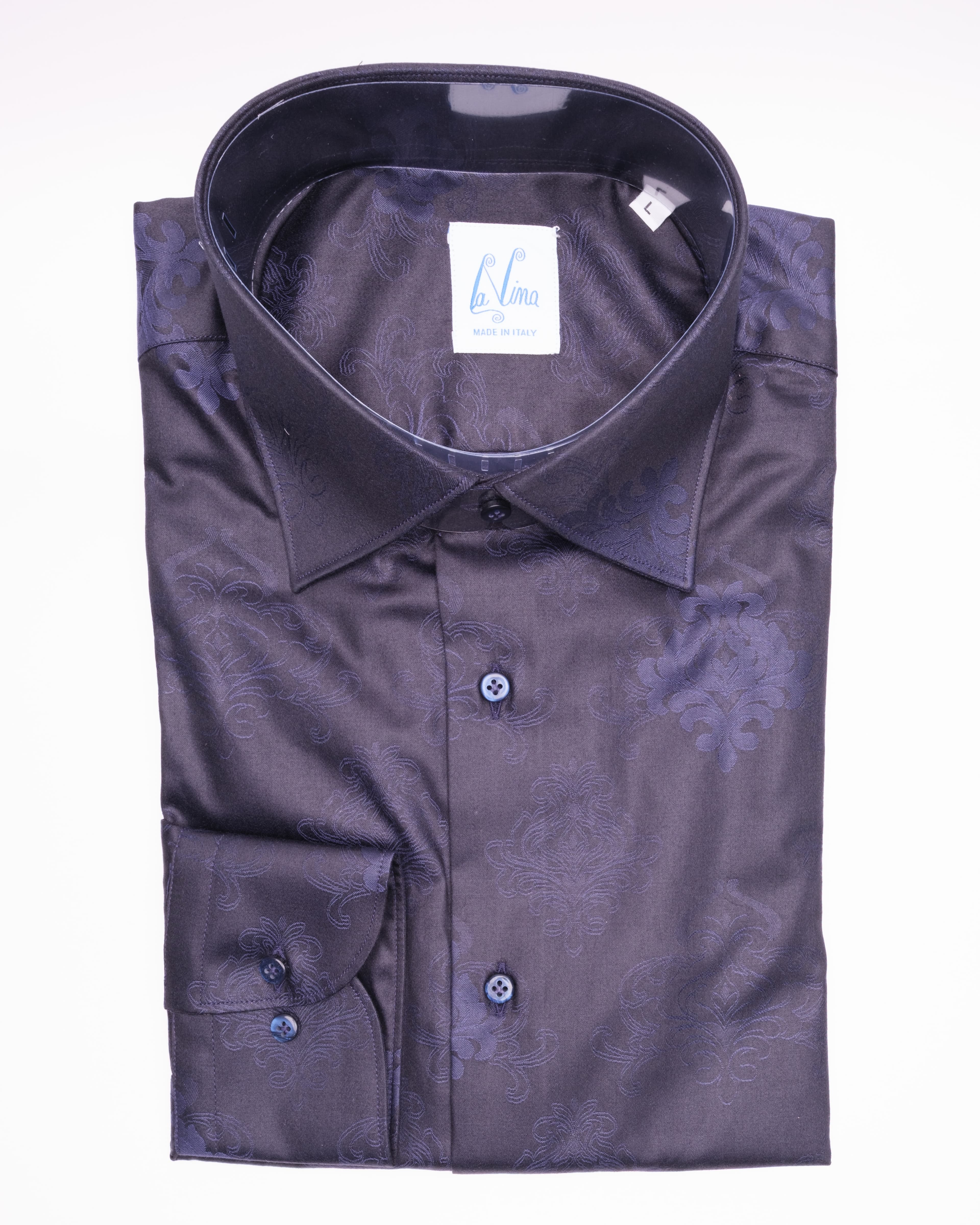 Long Buttond - Deep Navy Blue Cotton Flowers Print