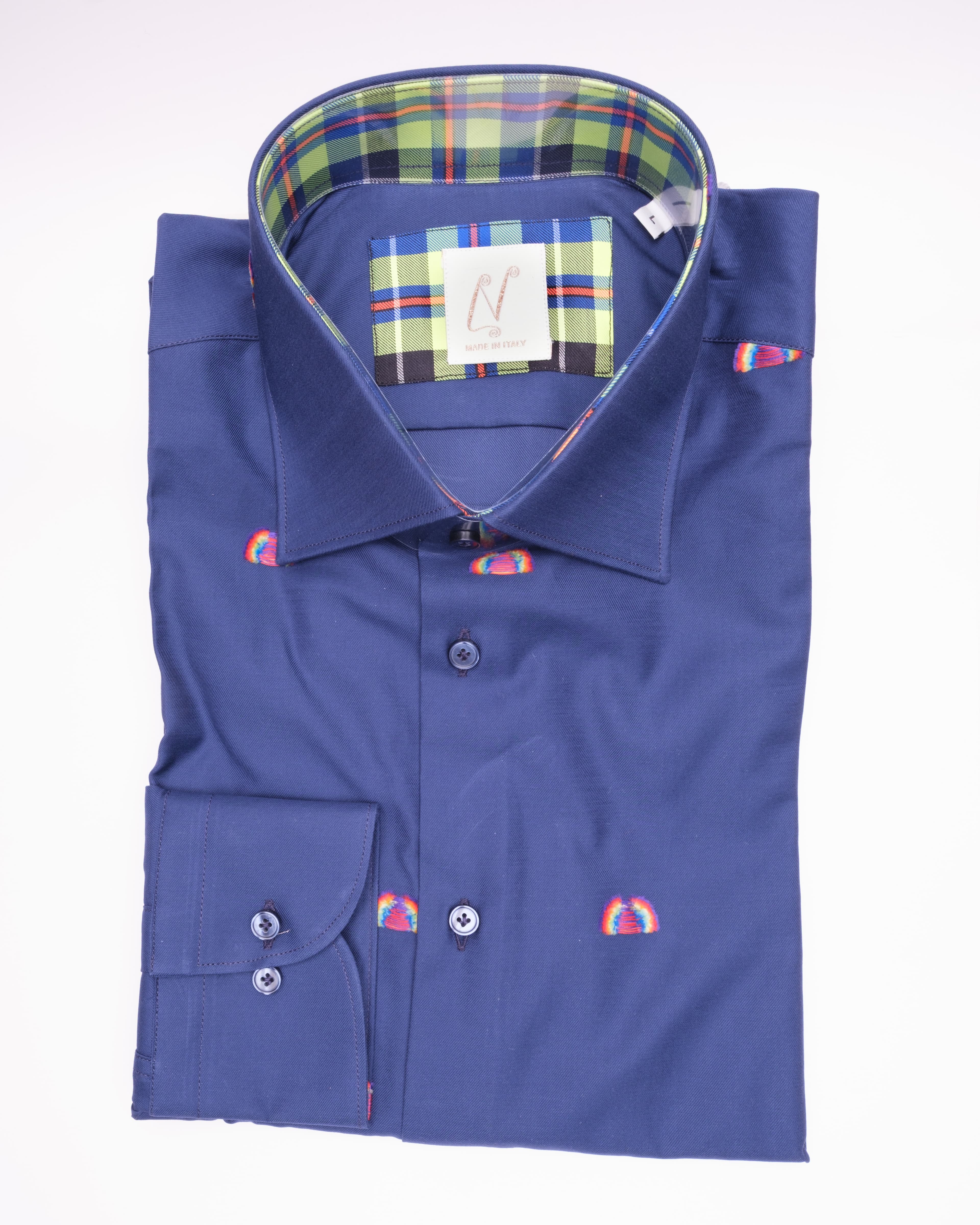 Long Buttons - Navy Blue Cotton Frayed Multi Color Print