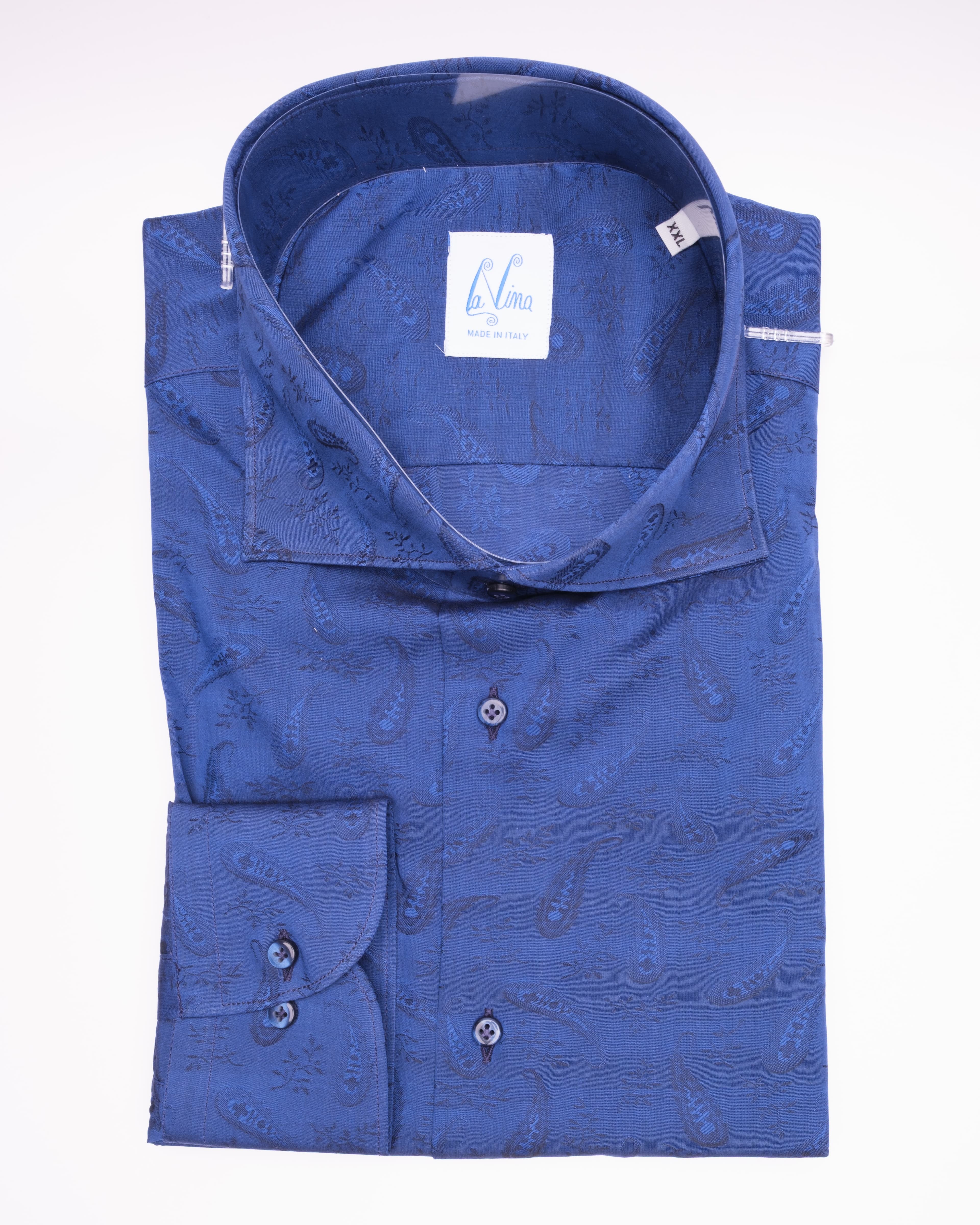 Long Buttons - Navy Blue Cotton Cashmere Print