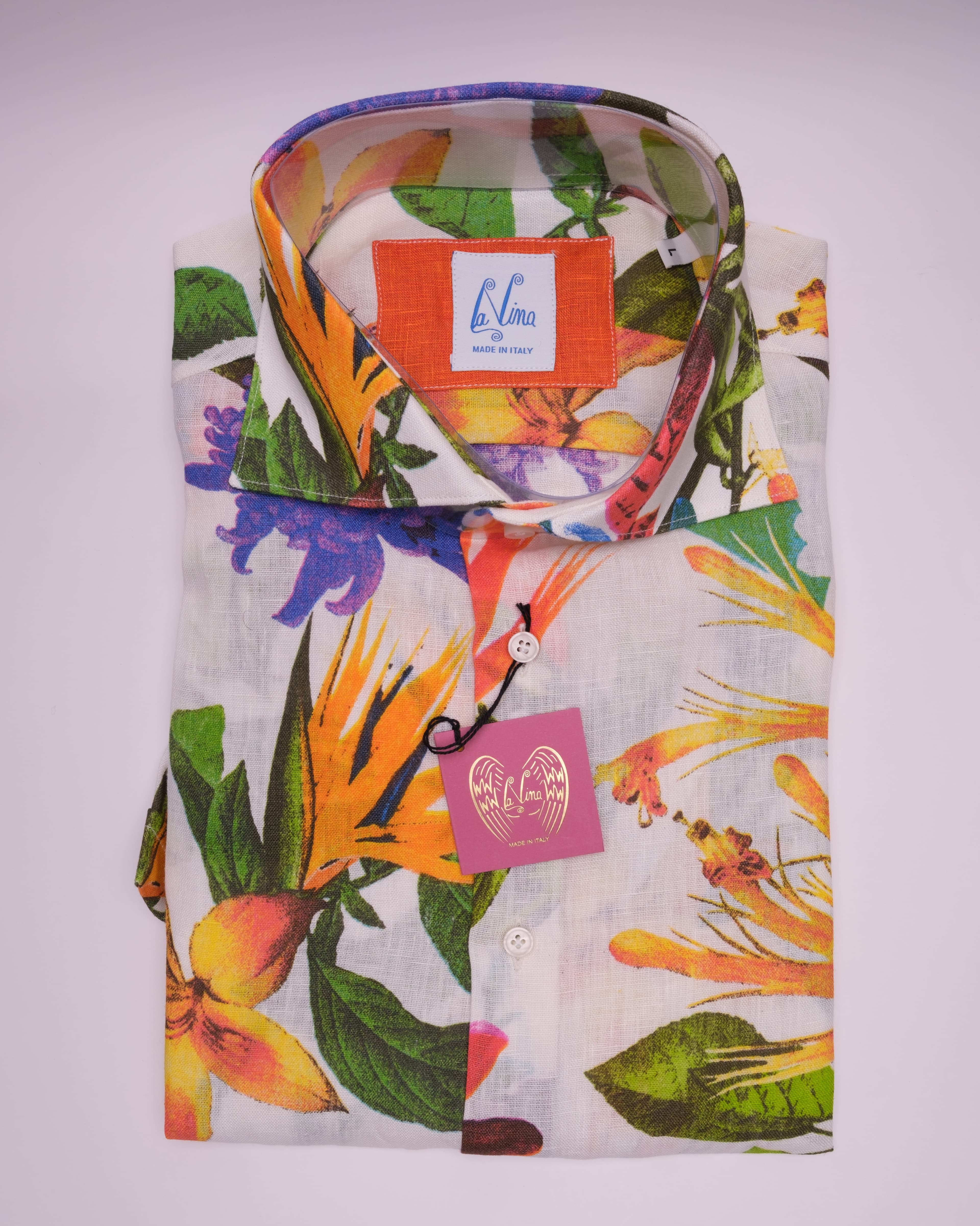 Short Sleeve - Cream Linen Multi Color Flower