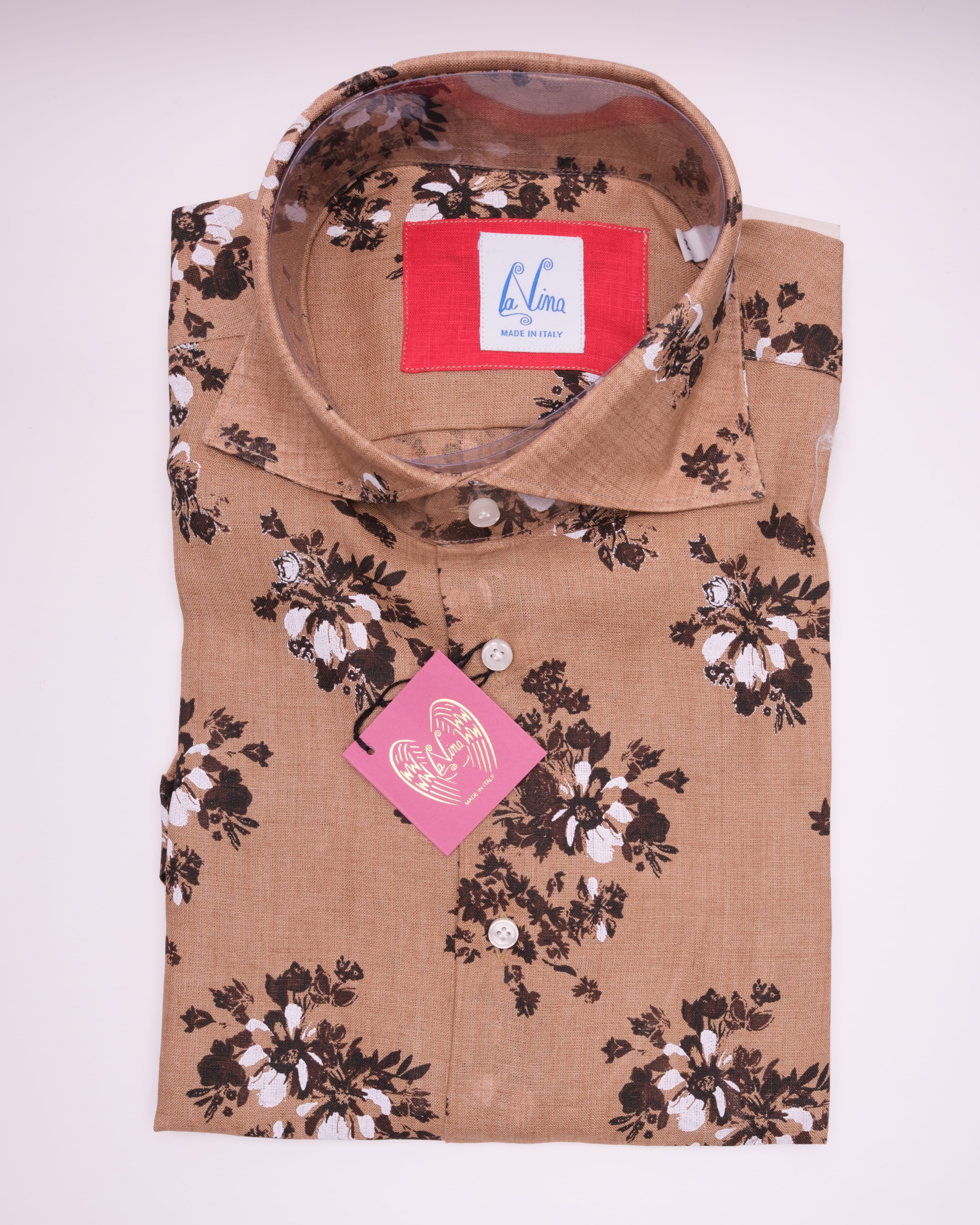 Short Sleeve - Chocolate Linen Brown Flower Print
