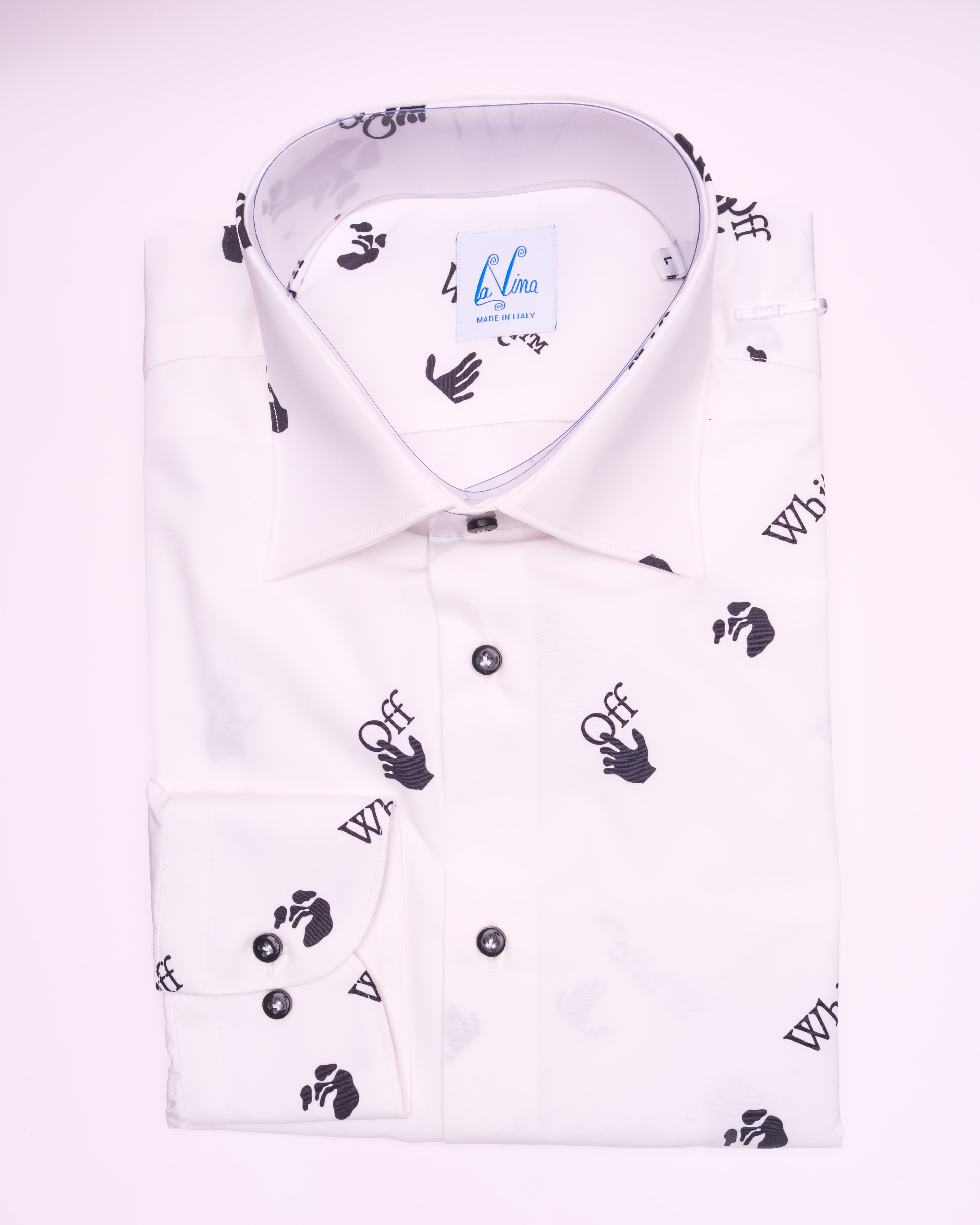 Long Buttons - White Cotton Off Whiteprint