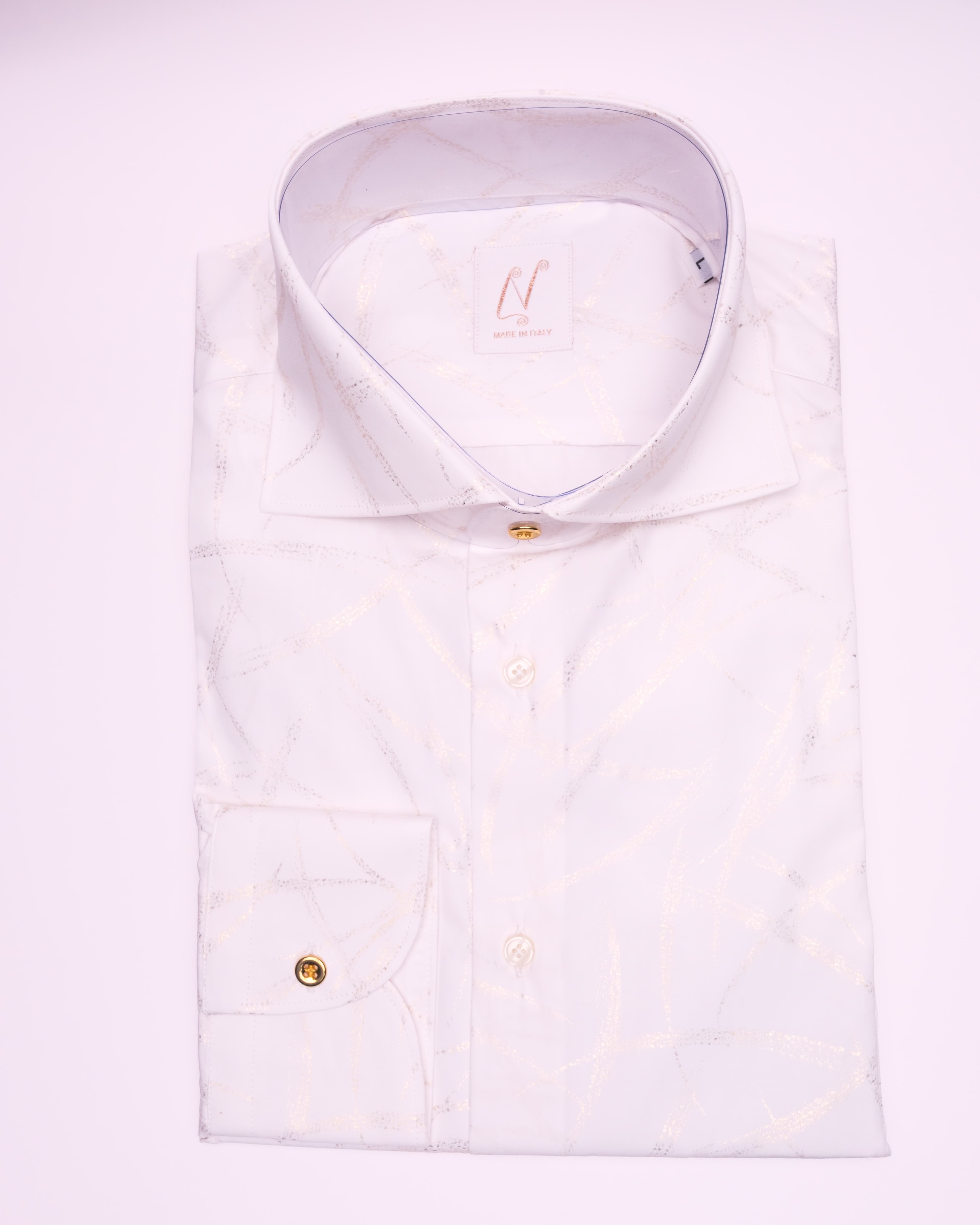 Long Buttons - White Cotton Silver Print